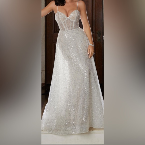 Mori Lee 1061 Celestina Corset Top Sequined Wedding Dress